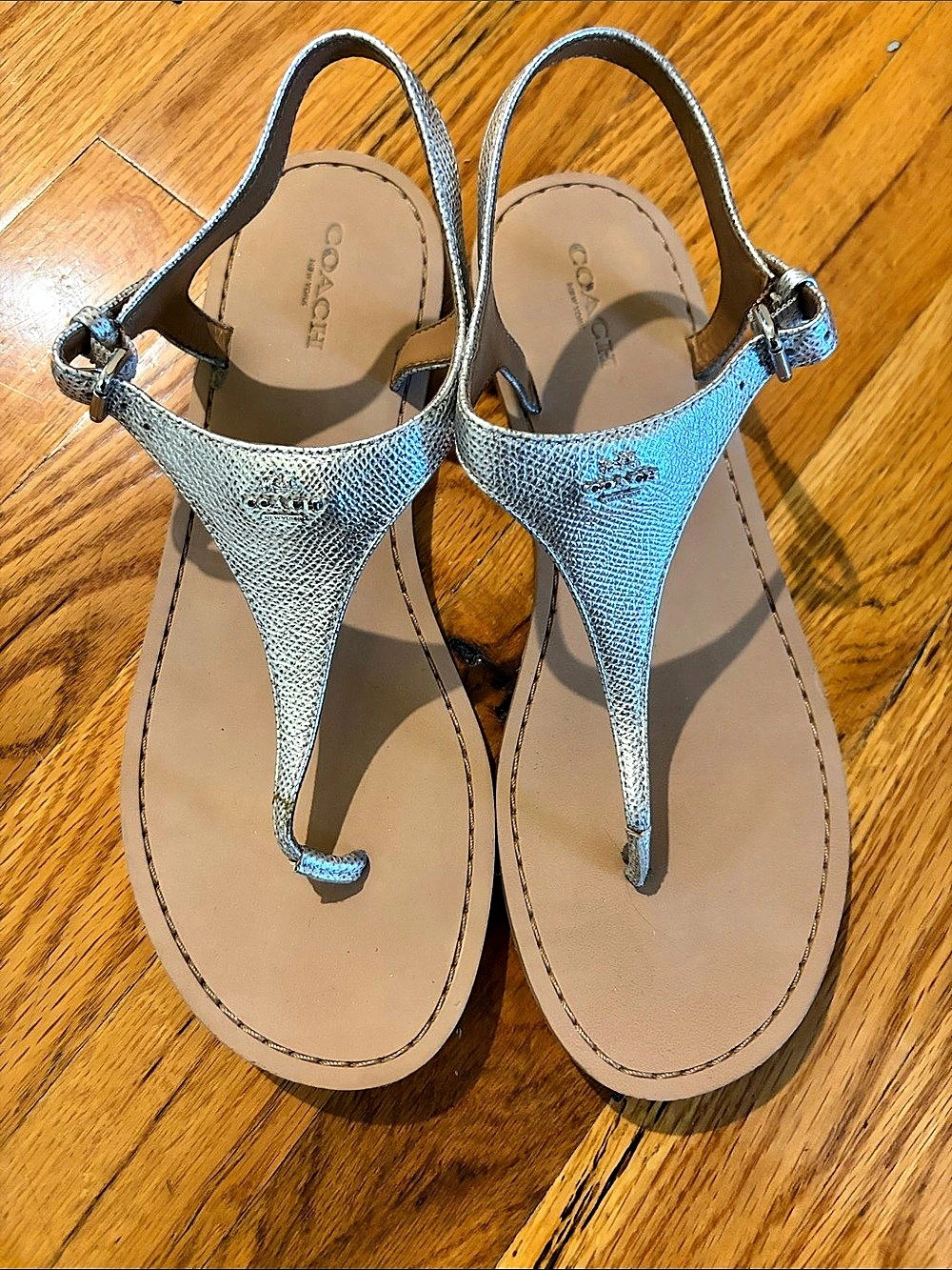Coach Natalee Thong Sandal Metallic Silver & Brown US 8 B